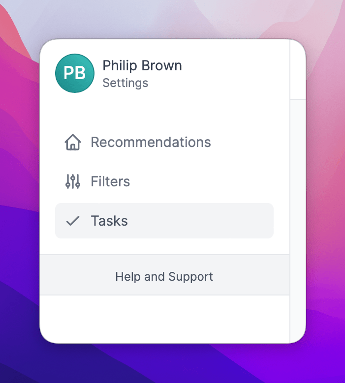 Recommendations and filters split into separate pages